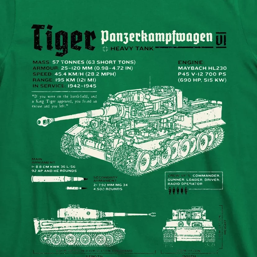 Tiger Tank Panzer World War 2 Blueprint T-Shirt