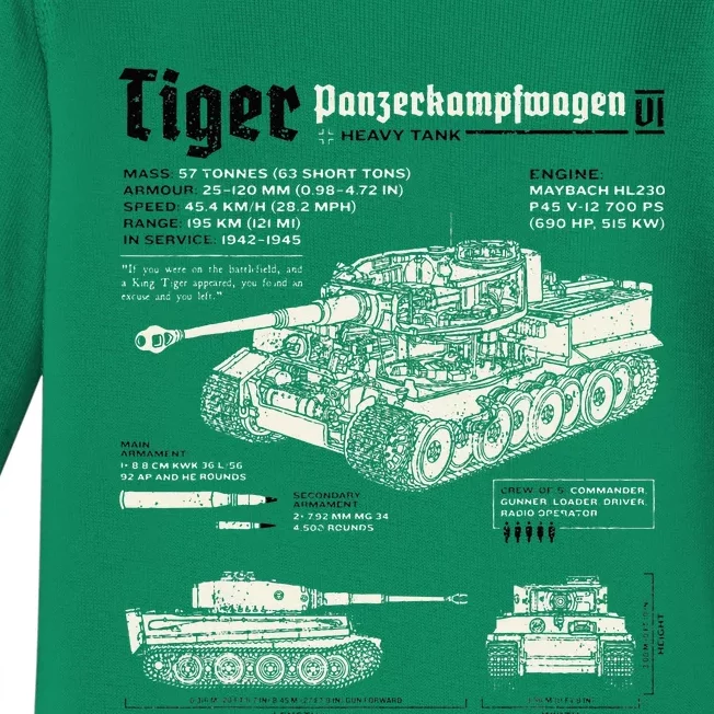 Tiger Tank Panzer World War 2 Blueprint Baby Long Sleeve Bodysuit