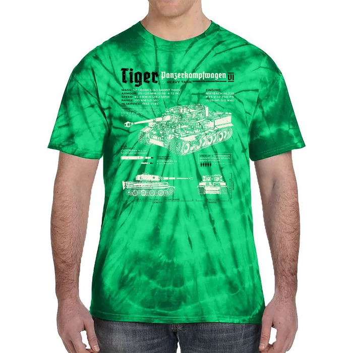 Tiger Tank Panzer World War 2 Blueprint Tie-Dye T-Shirt