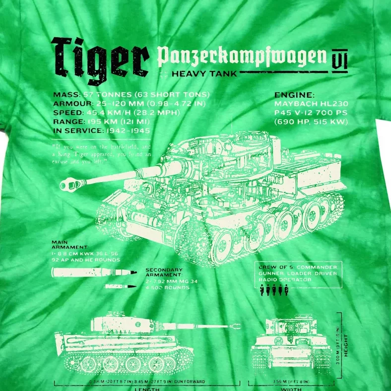 Tiger Tank Panzer World War 2 Blueprint Tie-Dye T-Shirt