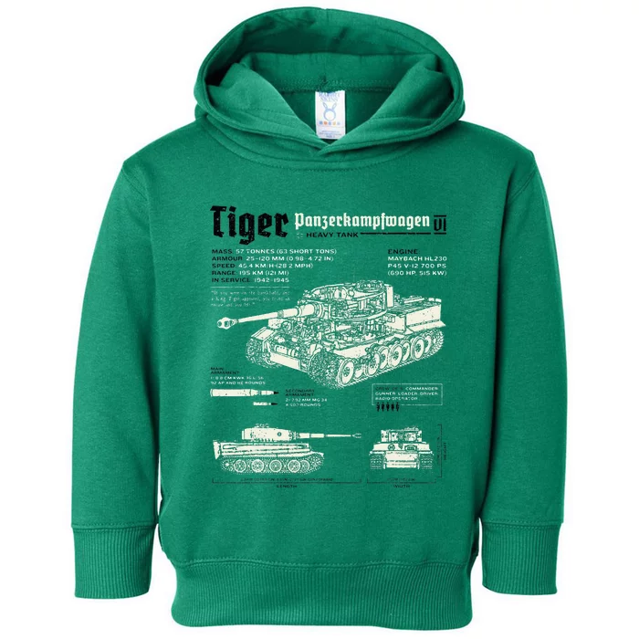 Tiger Tank Panzer World War 2 Blueprint Toddler Hoodie