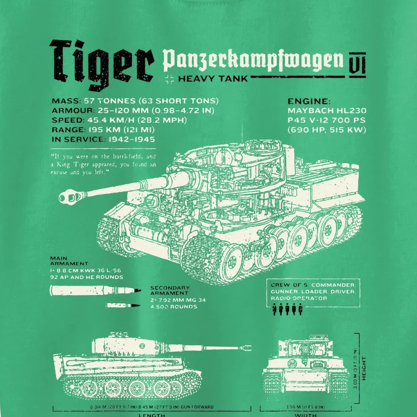 Tiger Tank Panzer World War 2 Blueprint Kids Sweatshirt