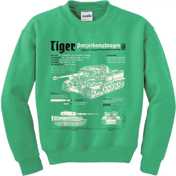 Tiger Tank Panzer World War 2 Blueprint Kids Sweatshirt