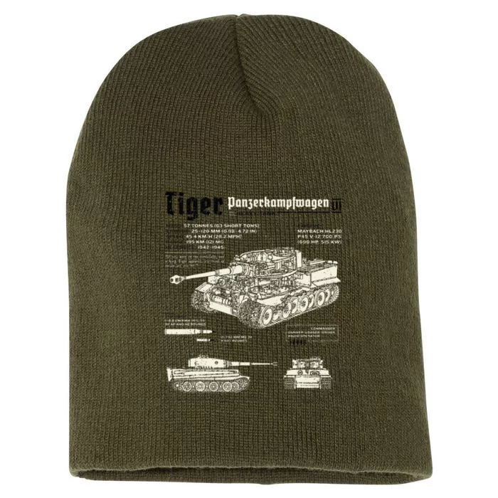 Tiger Tank Panzer World War 2 Blueprint Short Acrylic Beanie