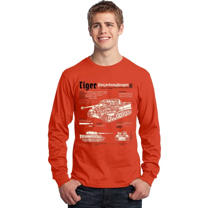 Tiger Tank Panzer World War 2 Blueprint Tall Long Sleeve T-Shirt