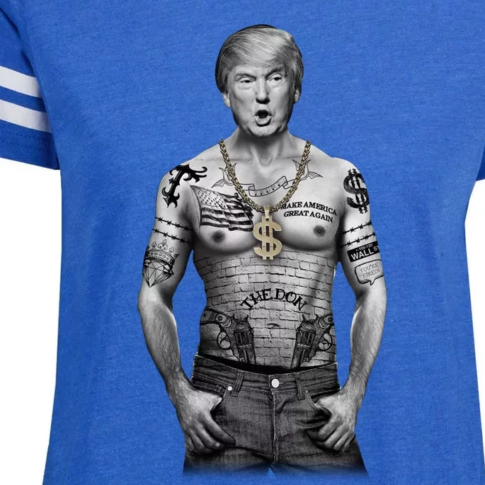 Trump Tattoo Patriotic Gangster Anti Liberal Pro Trump Republican Gifts Enza Ladies Jersey Football T-Shirt