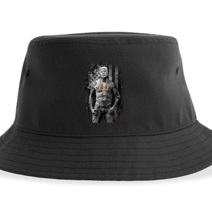 Trump Tattoo Patriotic Gangster Anti Liberal Pro Trump Republican Gifts Sustainable Bucket Hat