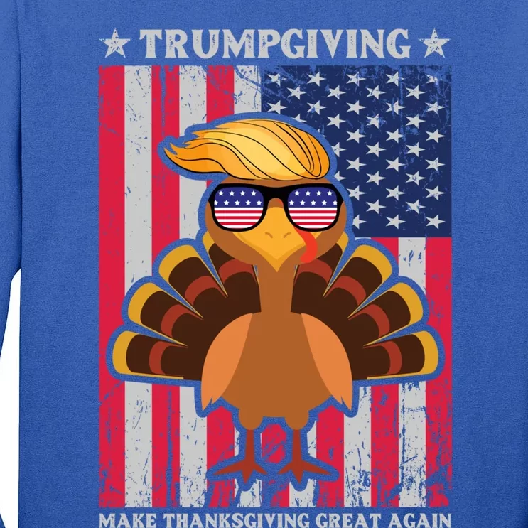 Turkey Trumpkiving Retro Flag Make Thanksgiving Great Again Gift Tall Long Sleeve T-Shirt