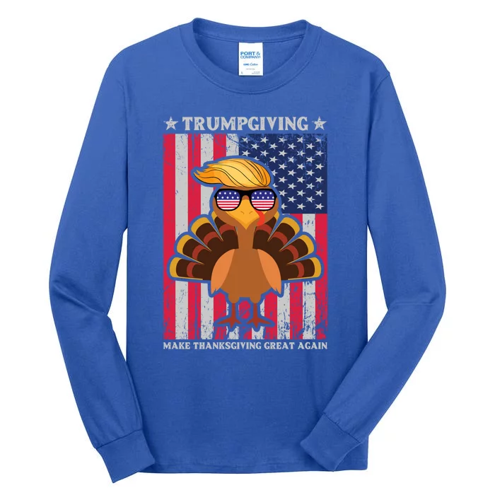 Turkey Trumpkiving Retro Flag Make Thanksgiving Great Again Gift Tall Long Sleeve T-Shirt