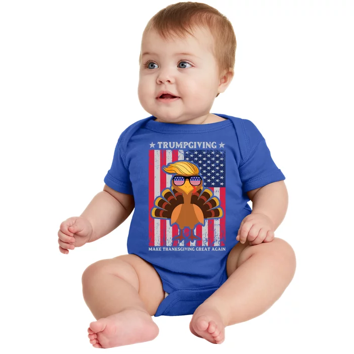 Turkey Trumpkiving Retro Flag Make Thanksgiving Great Again Gift Baby Bodysuit