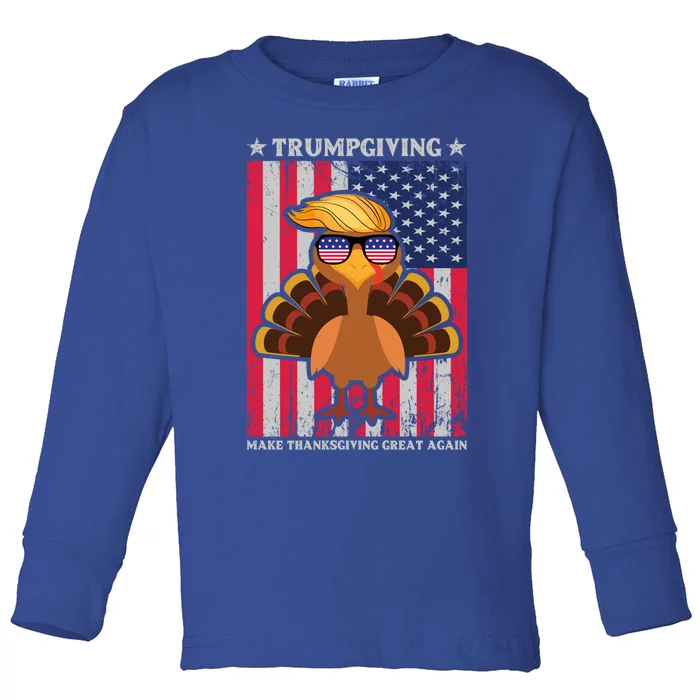 Turkey Trumpkiving Retro Flag Make Thanksgiving Great Again Gift Toddler Long Sleeve Shirt