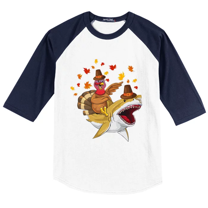 Thanksgiving Turkey Riding Shark Funny Toddler Boys Premium Baseball Sleeve Shirt