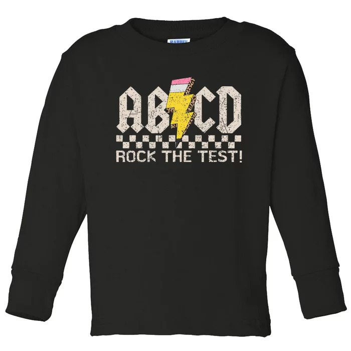 Teacher Testing Retro Abcd Rock The Test Day Funny School Toddler Long Sleeve Shirt