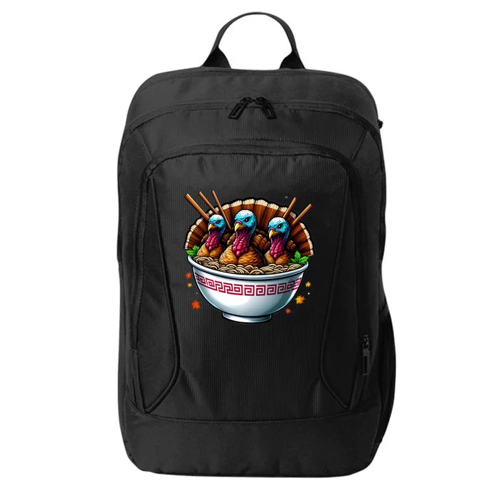 Three Turkey Ra Noodles Bowl Thanksgiving Dinner Humor Gift City Backpack