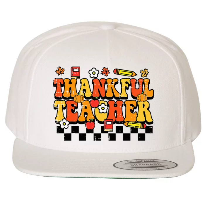 Thankful Teacher Retro Groovy Thanksgiving Fall Wool Snapback Cap