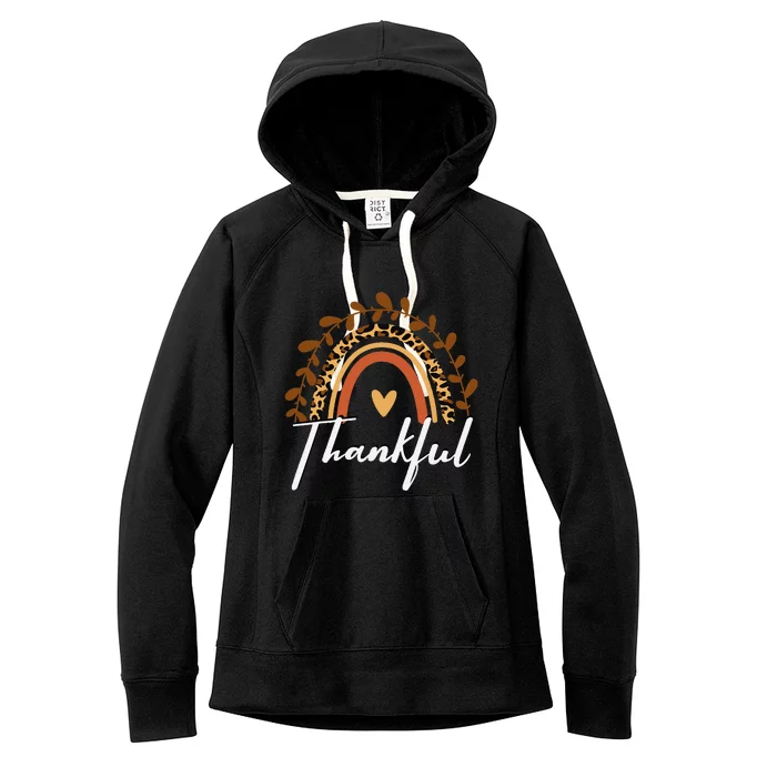 Thankful Thanksgiving Rainbow Leopard Print Wo Fall Women's Fleece Hoodie