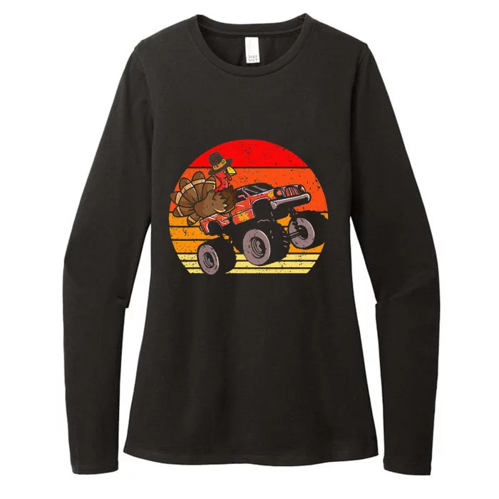 Thanksgiving Turkey Riding Monster Truck Womens CVC Long Sleeve Shirt