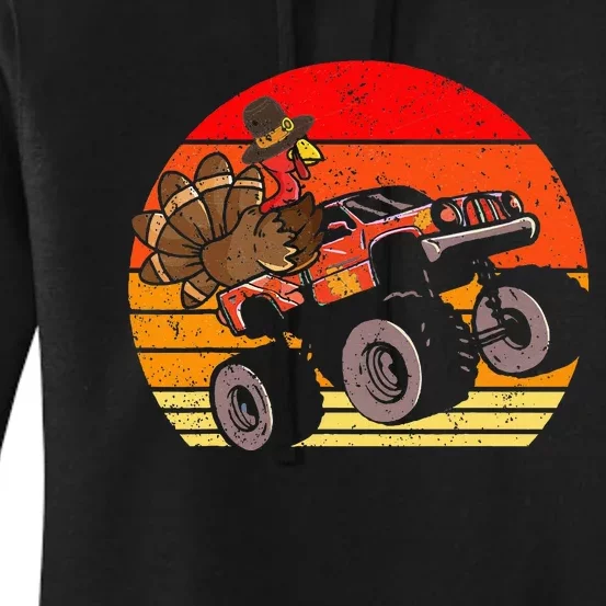 Thanksgiving Turkey Riding Monster Truck Women's Pullover Hoodie