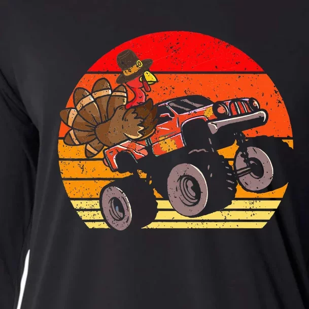 Thanksgiving Turkey Riding Monster Truck Cooling Performance Long Sleeve Crew