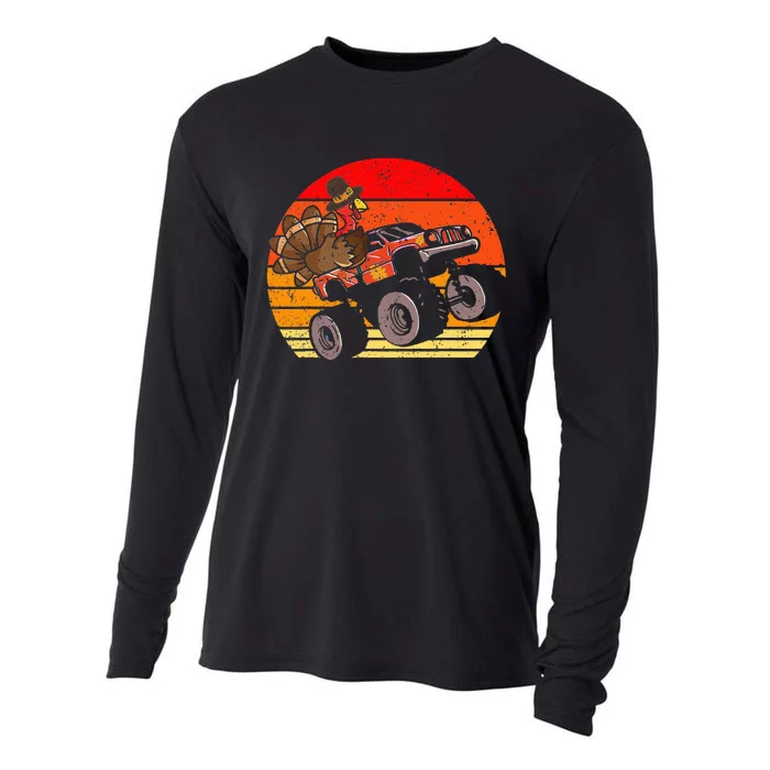 Thanksgiving Turkey Riding Monster Truck Cooling Performance Long Sleeve Crew