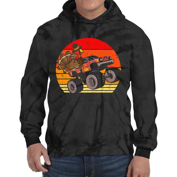 Thanksgiving Turkey Riding Monster Truck Tie Dye Hoodie