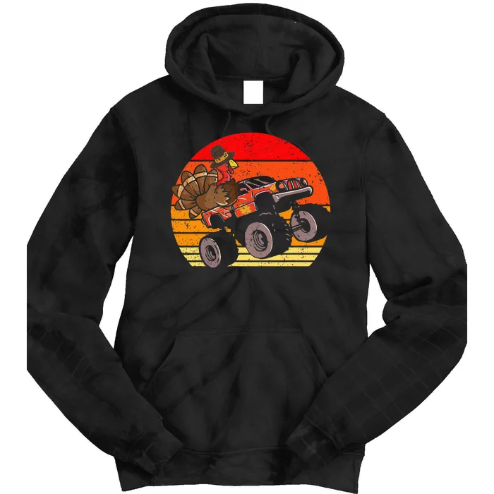 Thanksgiving Turkey Riding Monster Truck Tie Dye Hoodie