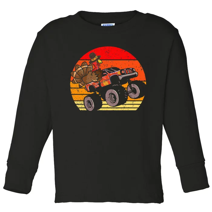 Thanksgiving Turkey Riding Monster Truck Toddler Long Sleeve Shirt