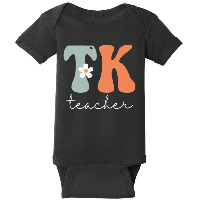 TK Teacher Retro Groovy Vintage Happy First Day Of School Baby Bodysuit