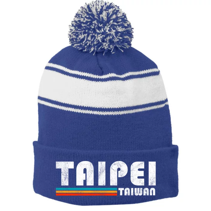 Taipei Taiwan Retro Vintage Travel Vacation Gift Stripe Pom Pom Beanie