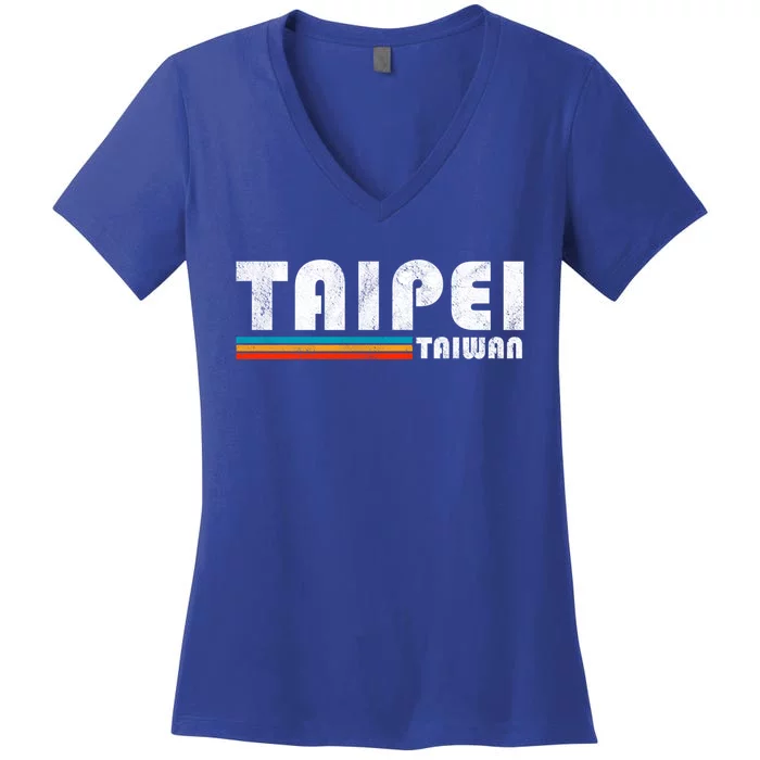 Taipei Taiwan Retro Vintage Travel Vacation Gift Women's V-Neck T-Shirt