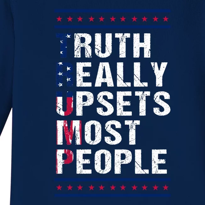 Trump Truth Really Upset Most People Trump 2024 America Flag Baby Long Sleeve Bodysuit