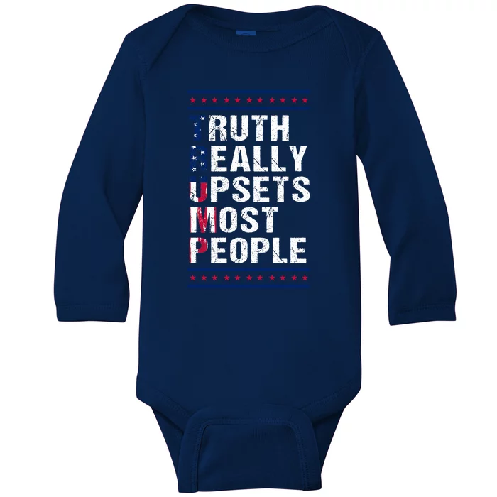 Trump Truth Really Upset Most People Trump 2024 America Flag Baby Long Sleeve Bodysuit