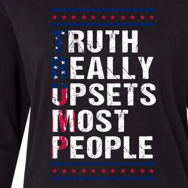 Trump Truth Really Upset Most People Trump 2024 America Flag Womens Cotton Relaxed Long Sleeve T-Shirt