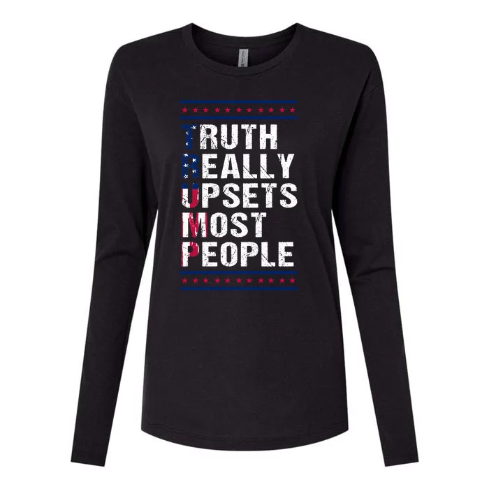 Trump Truth Really Upset Most People Trump 2024 America Flag Womens Cotton Relaxed Long Sleeve T-Shirt