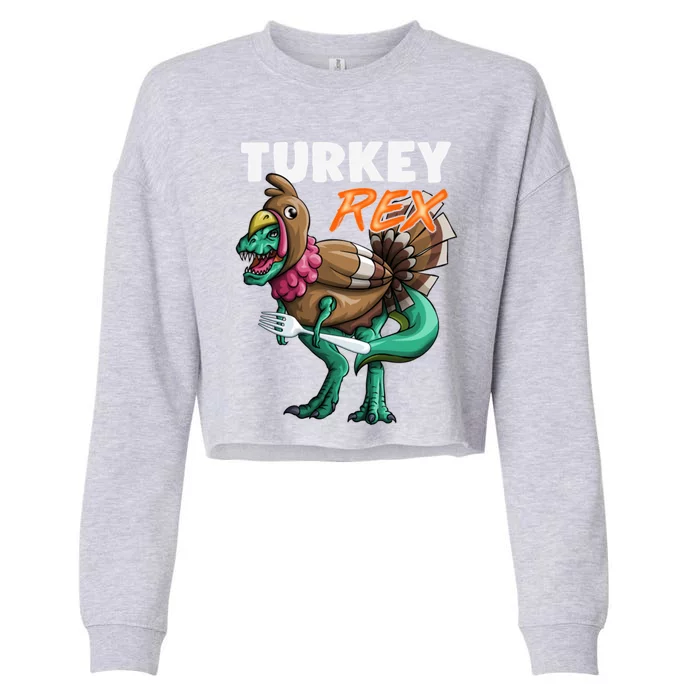 Turkey T Rex Funny Thanksgiving Dinosaur Turkey Costume Gift Cropped Pullover Crew