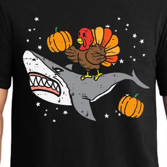 Thanksgiving Turkey Riding Shark Funny Pajama Set