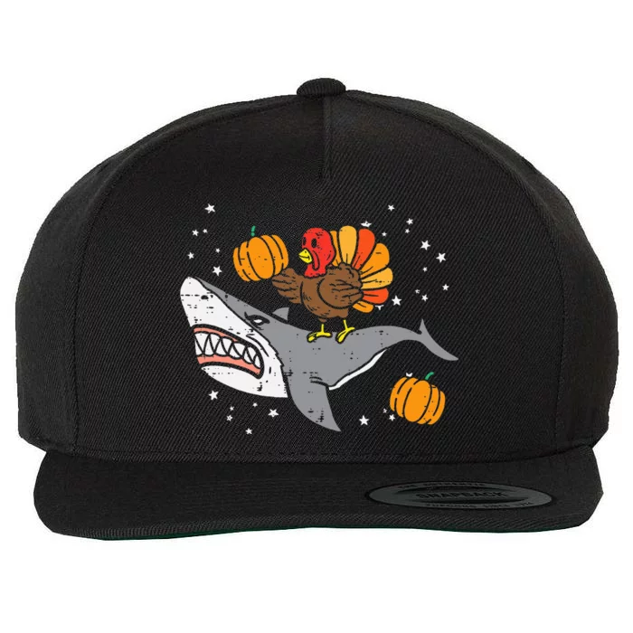 Thanksgiving Turkey Riding Shark Funny Wool Snapback Cap