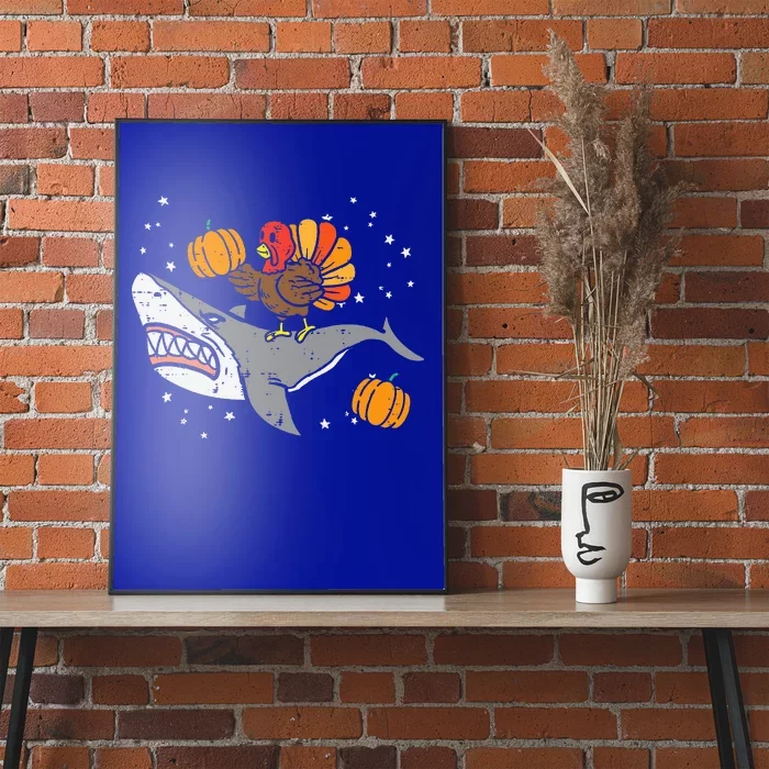 Thanksgiving Turkey Riding Shark Funny Poster