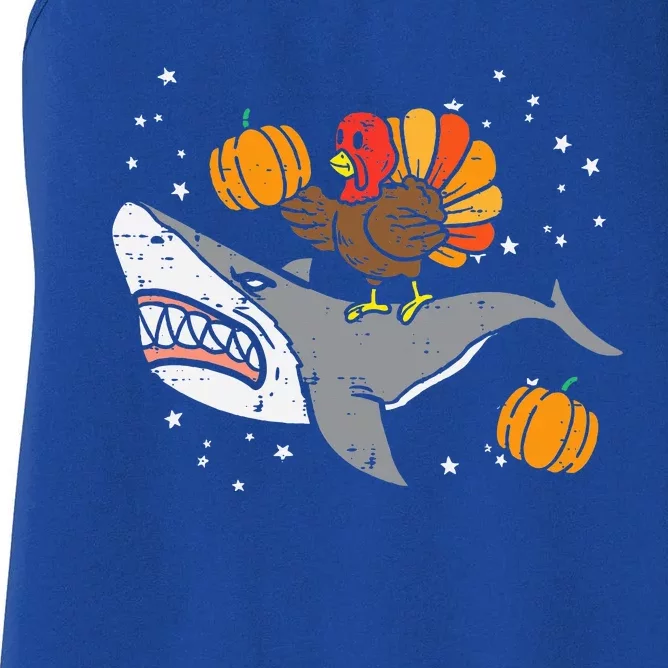 Thanksgiving Turkey Riding Shark Funny Women's Racerback Tank