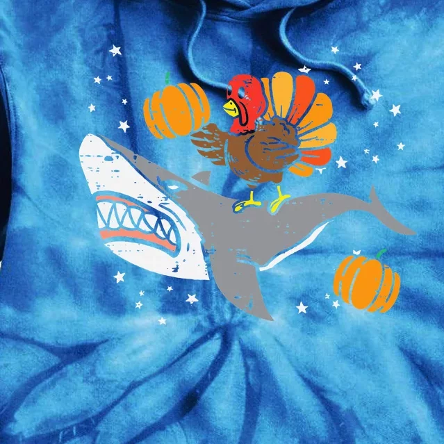 Thanksgiving Turkey Riding Shark Funny Tie Dye Hoodie