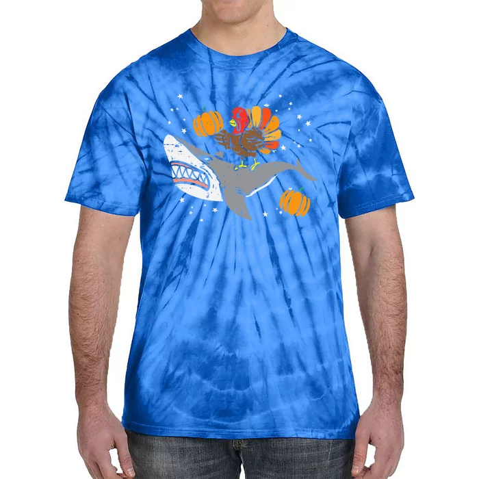 Thanksgiving Turkey Riding Shark Funny Tie-Dye T-Shirt