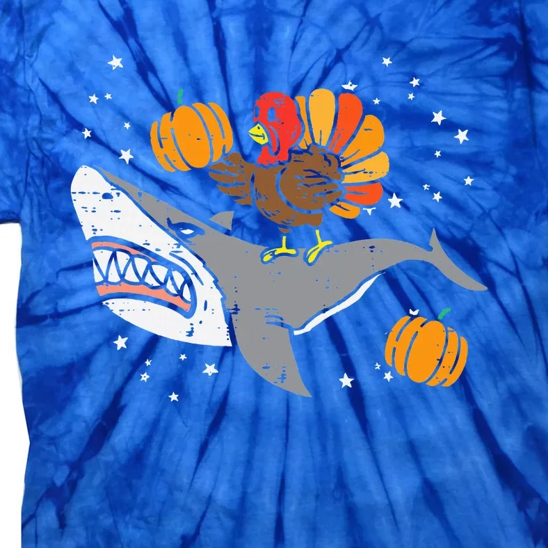 Thanksgiving Turkey Riding Shark Funny Tie-Dye T-Shirt