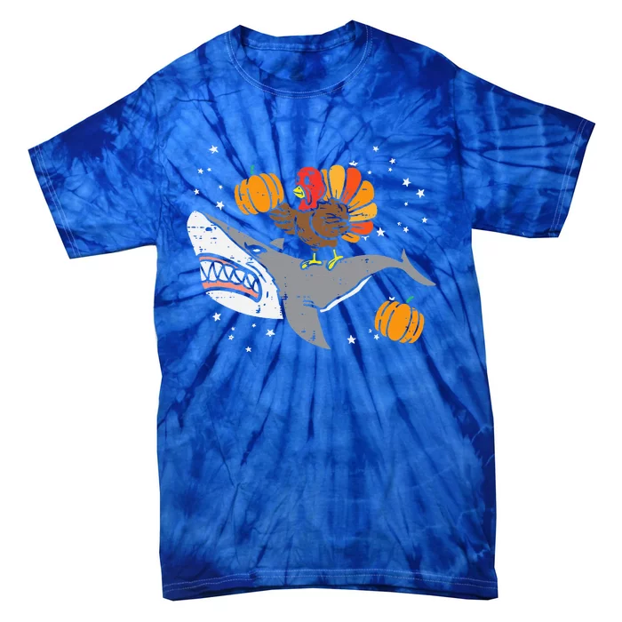 Thanksgiving Turkey Riding Shark Funny Tie-Dye T-Shirt