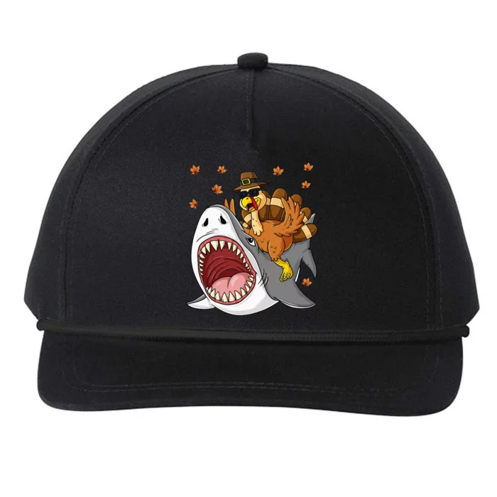 Thanksgiving Turkey Riding Shark Funny Snapback Five-Panel Rope Hat