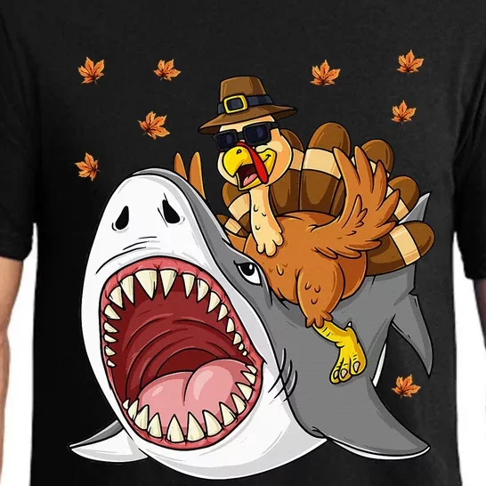 Thanksgiving Turkey Riding Shark Funny Pajama Set