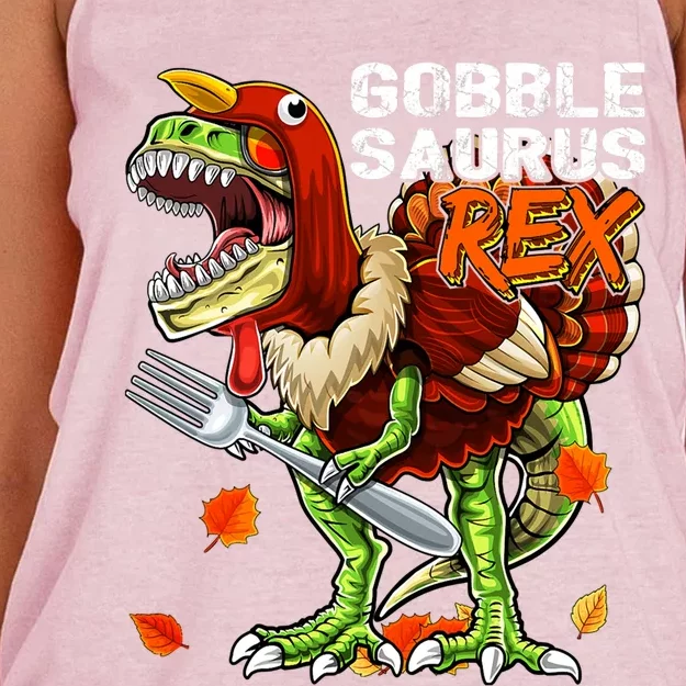 Thanksgiving T Rex Dinosaur Turkey Costume Gift Boys Gift Women's Knotted Racerback Tank