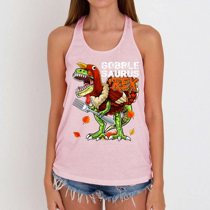 Thanksgiving T Rex Dinosaur Turkey Costume Gift Boys Gift Women's Knotted Racerback Tank