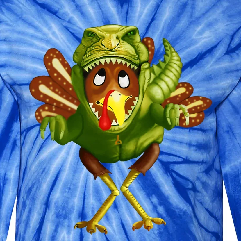 Thanksgiving T Rex Dinosaur Turkey Costume Gift Boys Meaningful Gift Tie-Dye Long Sleeve Shirt