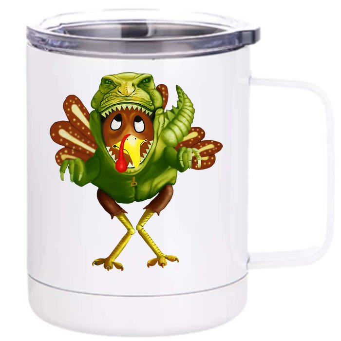 Thanksgiving T Rex Dinosaur Turkey Costume Gift Boys Meaningful Gift Front & Back 12oz Stainless Steel Tumbler Cup