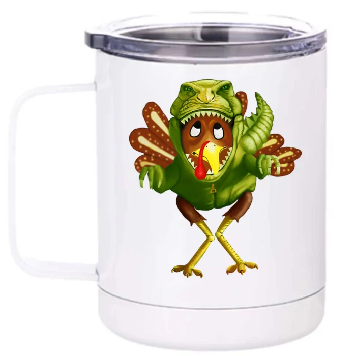 Thanksgiving T Rex Dinosaur Turkey Costume Gift Boys Meaningful Gift Front & Back 12oz Stainless Steel Tumbler Cup